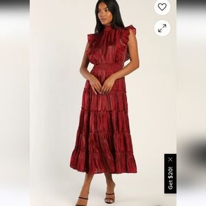Lulus Burgundy Tiered Mock Neck Sleeveless Dress Size XL